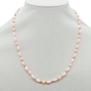 Vintage Angel Skin Coral & Mother Of Pearl Beaded Necklace 925 Silver Clasp 21"